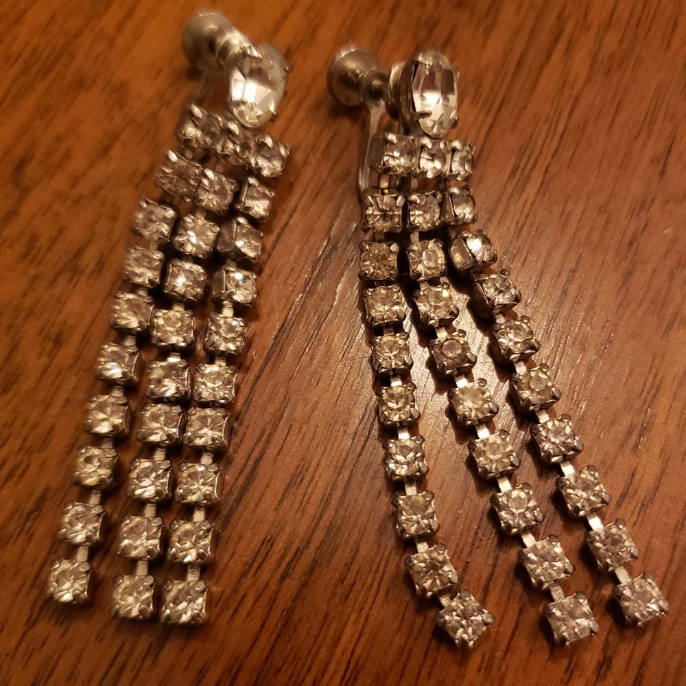 Vintage Clip On Rhinestone Earrings
